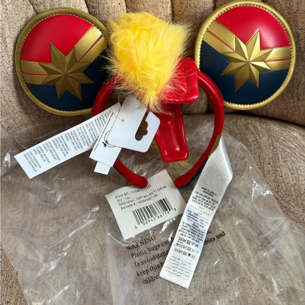 Disney Ears Headband Captain Marvel Kids Costume Ears Red, Blue, Gold New Tags - Picture 4 of 8